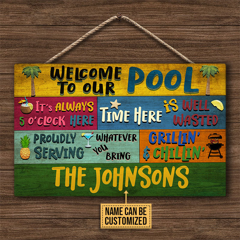 Personalized Swimming Pool Welcome To Our Custom Wood Rectangle Sign