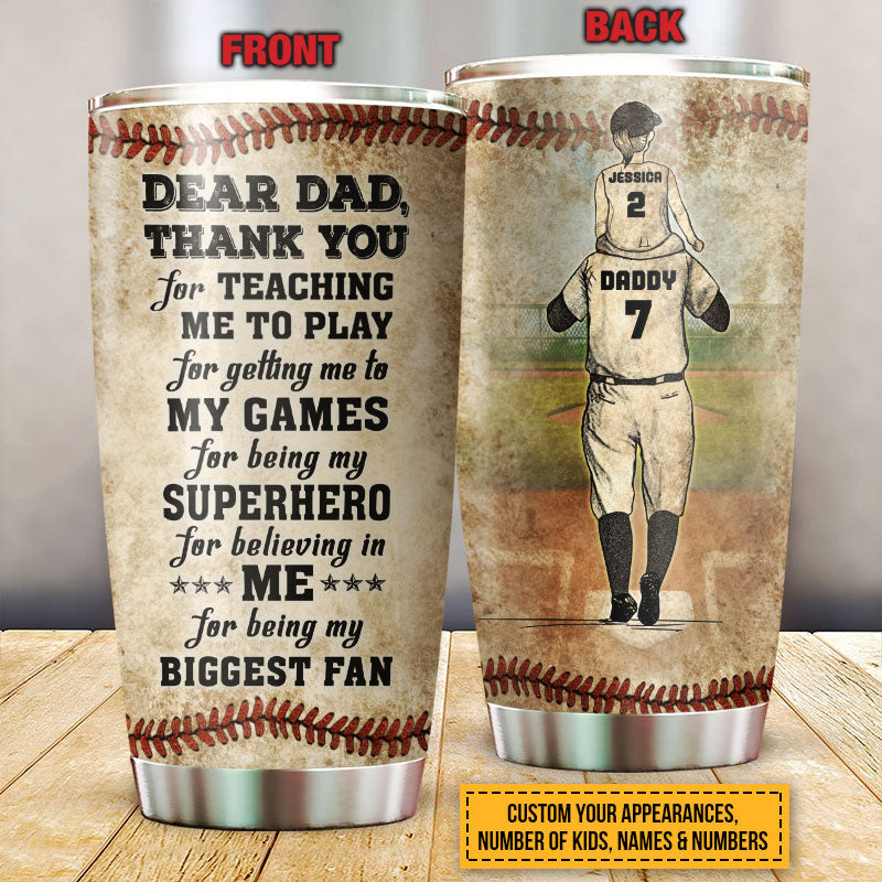 Personalized Baseball Dad And Child Thank You Custom Child Customized Tumbler