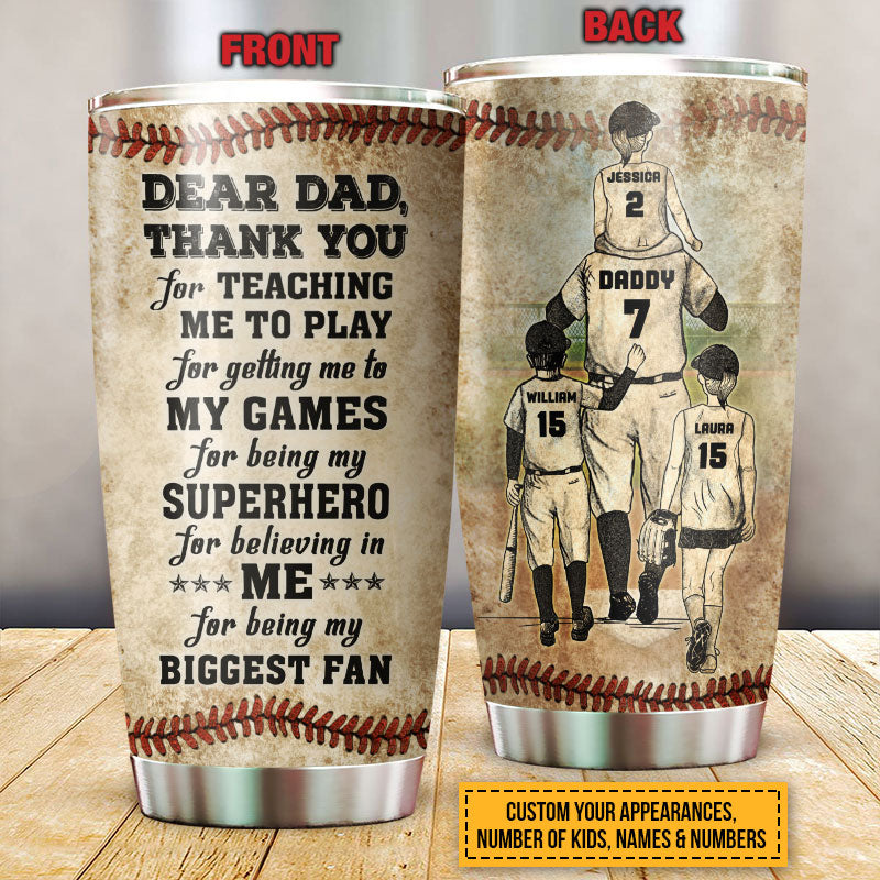 Personalized Baseball Dad And Child Thank You Custom Child Customized Tumbler