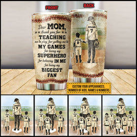 Personalized Baseball Mom And Child Thank You Custom Tumbler