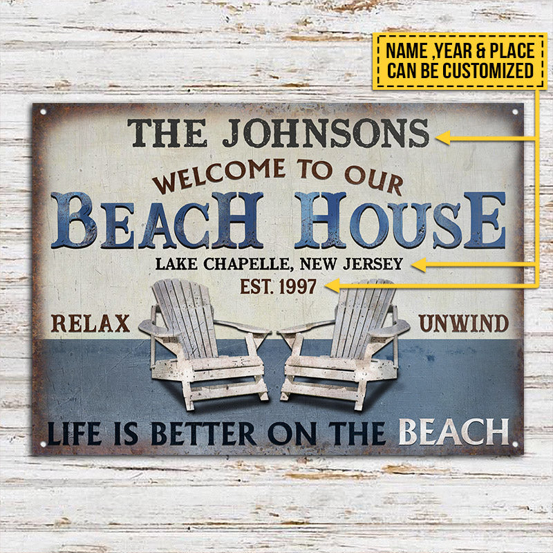 Personalized Beach House Life Is Better Custom Classic Metal Signs