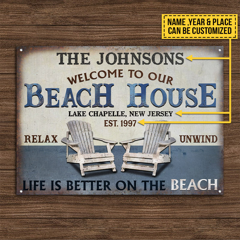 Personalized Beach House Life Is Better Custom Classic Metal Signs