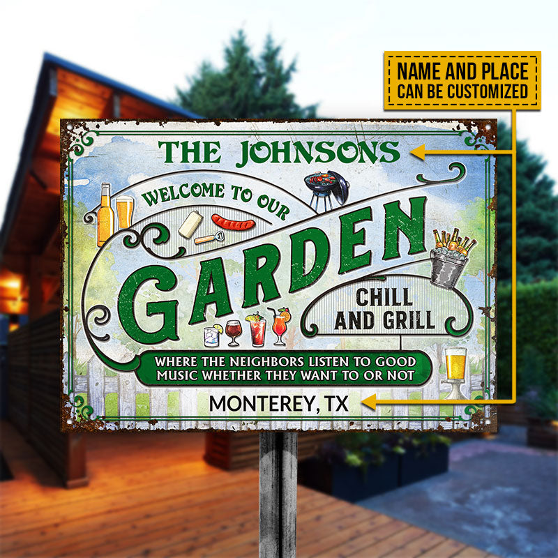 Personalized Garden Grilling Where Neighbors Custom Classic Metal Signs