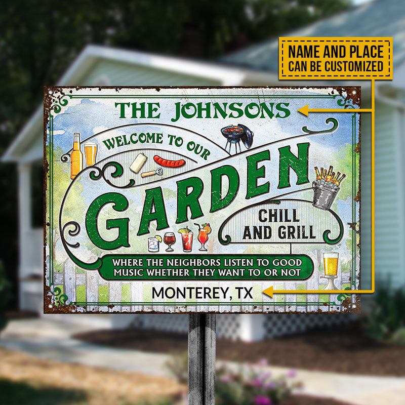 Personalized Garden Grilling Where Neighbors Custom Classic Metal Signs