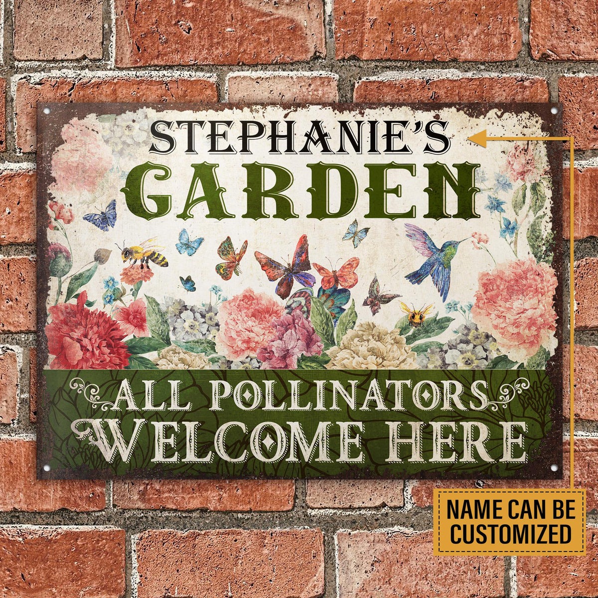 Personalized Garden Pollinators Welcome Here Customized Classic Metal Signs