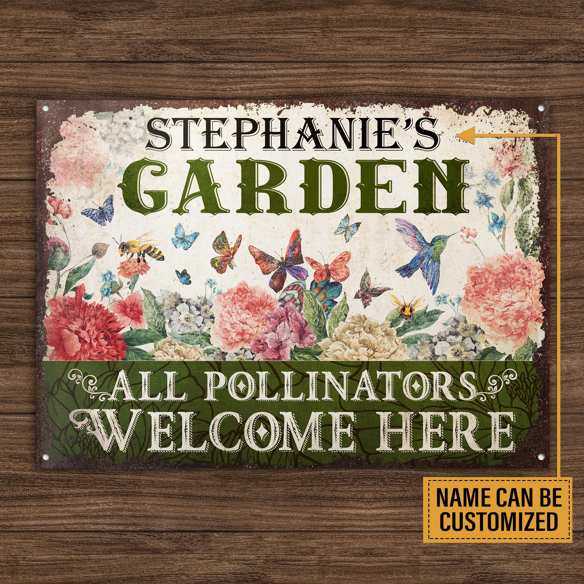 Personalized Garden Pollinators Welcome Here Customized Classic Metal Signs