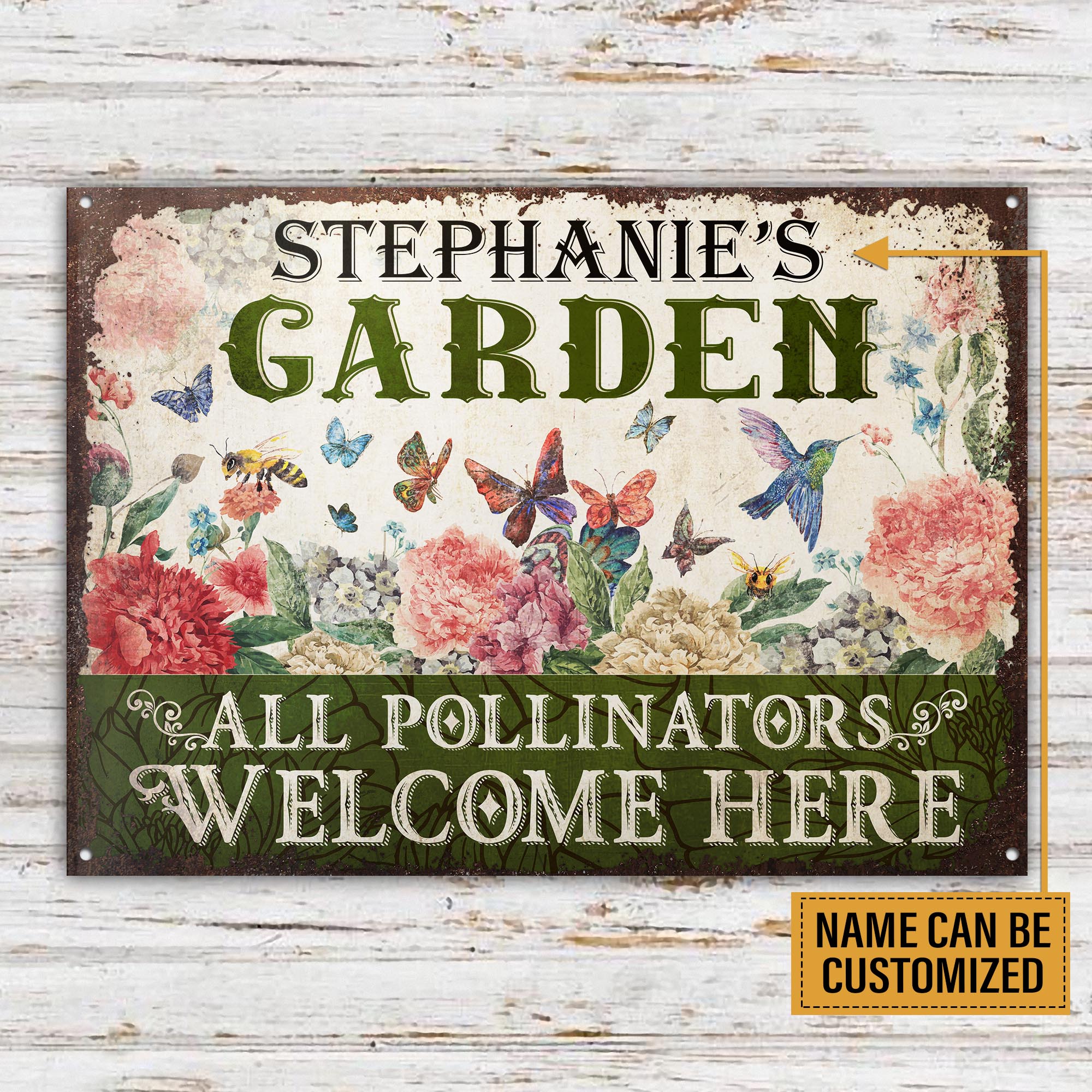 Personalized Garden Pollinators Welcome Here Customized Classic Metal Signs