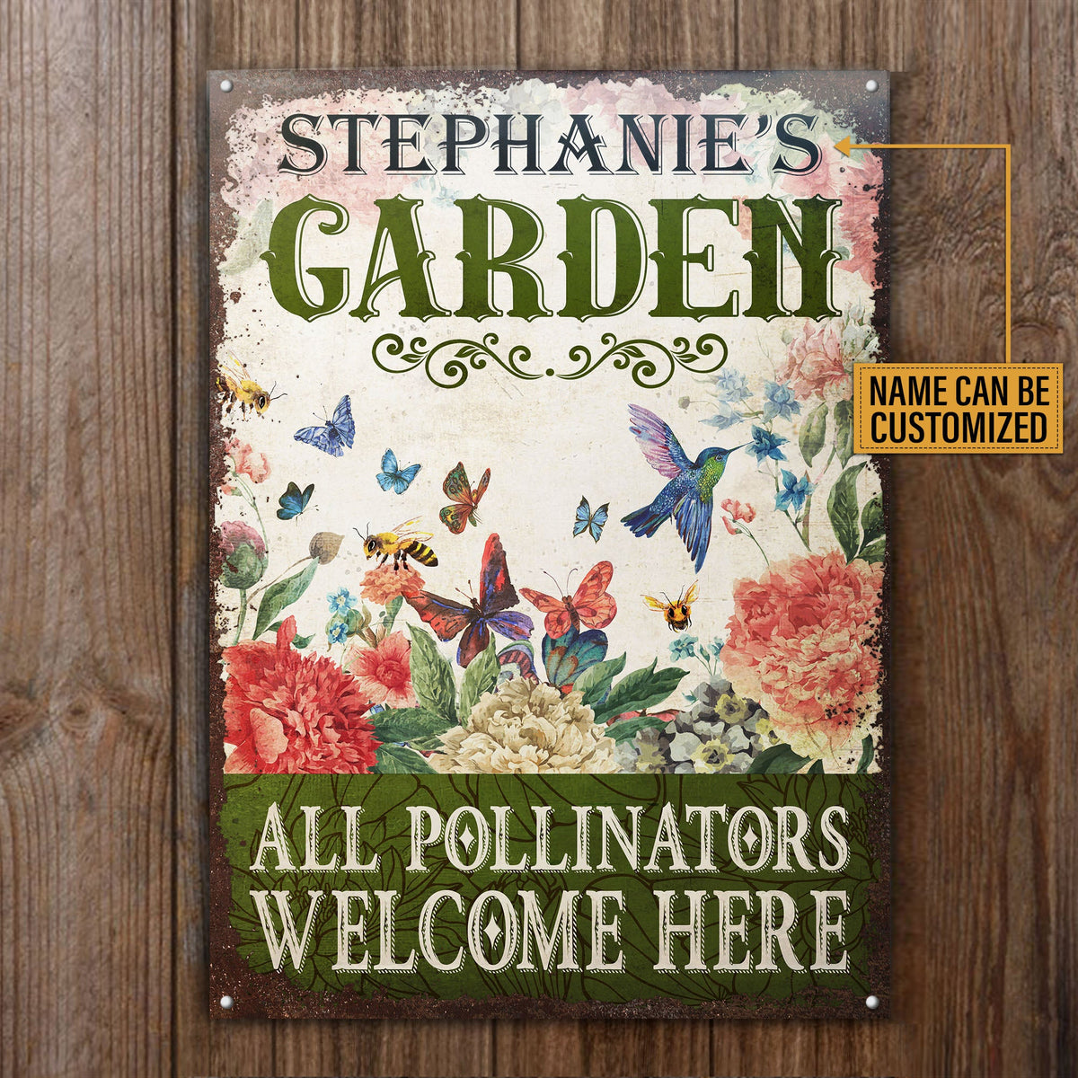 Personalized Garden Pollinators Welcome Customized Classic Metal Signs