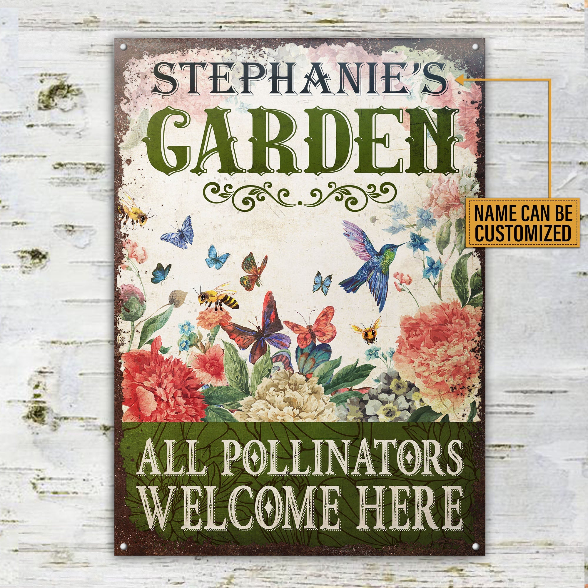 Personalized Garden Pollinators Welcome Customized Classic Metal Signs