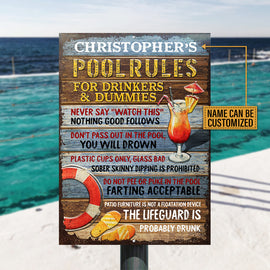 Personalized Pool Rules For Drinkers Customized Classic Metal Signs