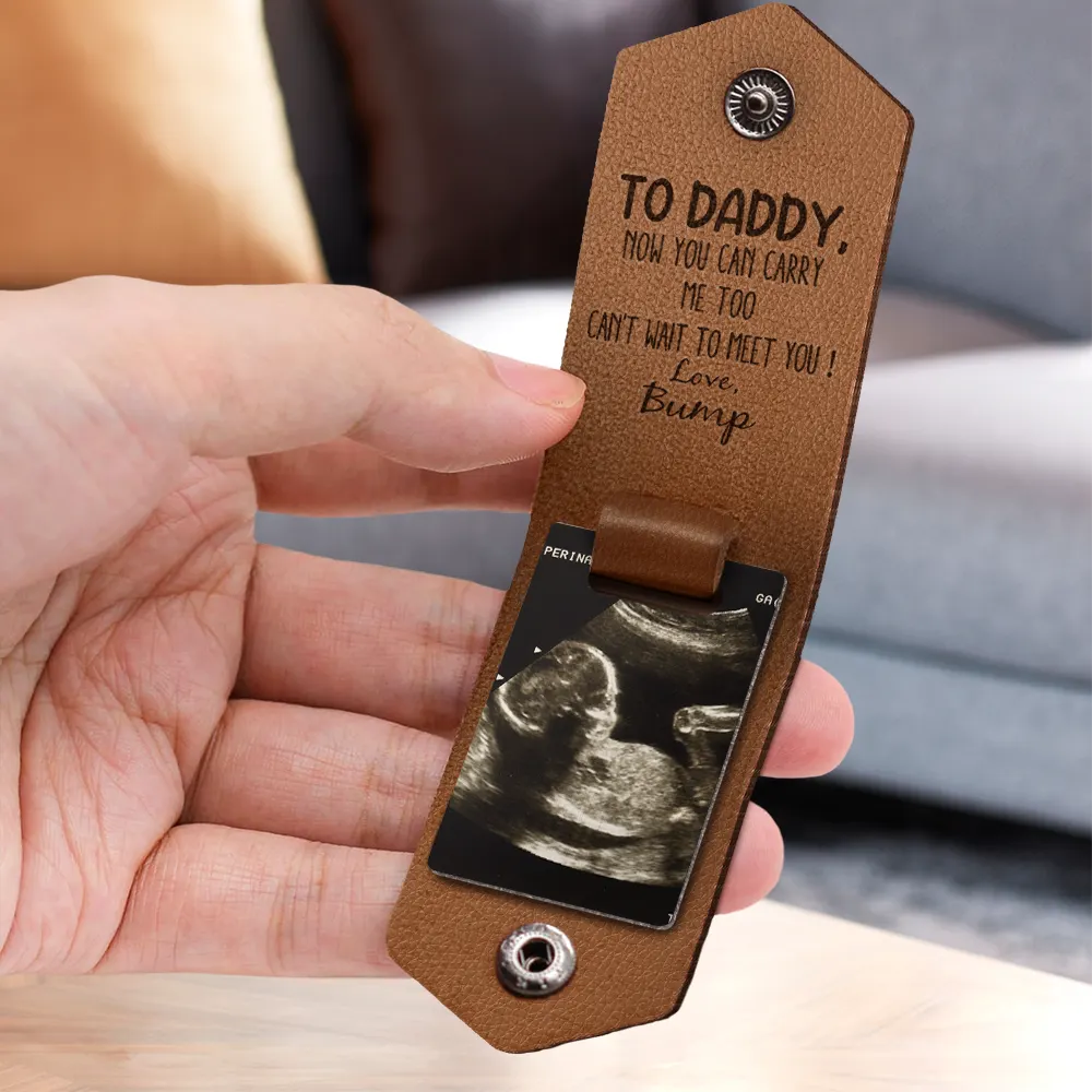 Custom Photo Now You Can Carry Me Too - Gift For Dad, Father, New Parents - Personalized Leather Photo Keychain