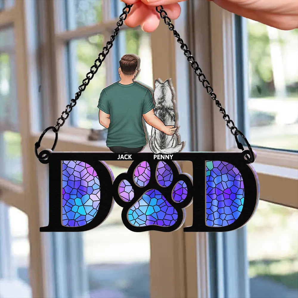 Sympathy Dog Dad Suncatcher - Personalized Window Hanging Suncatcher Ornament