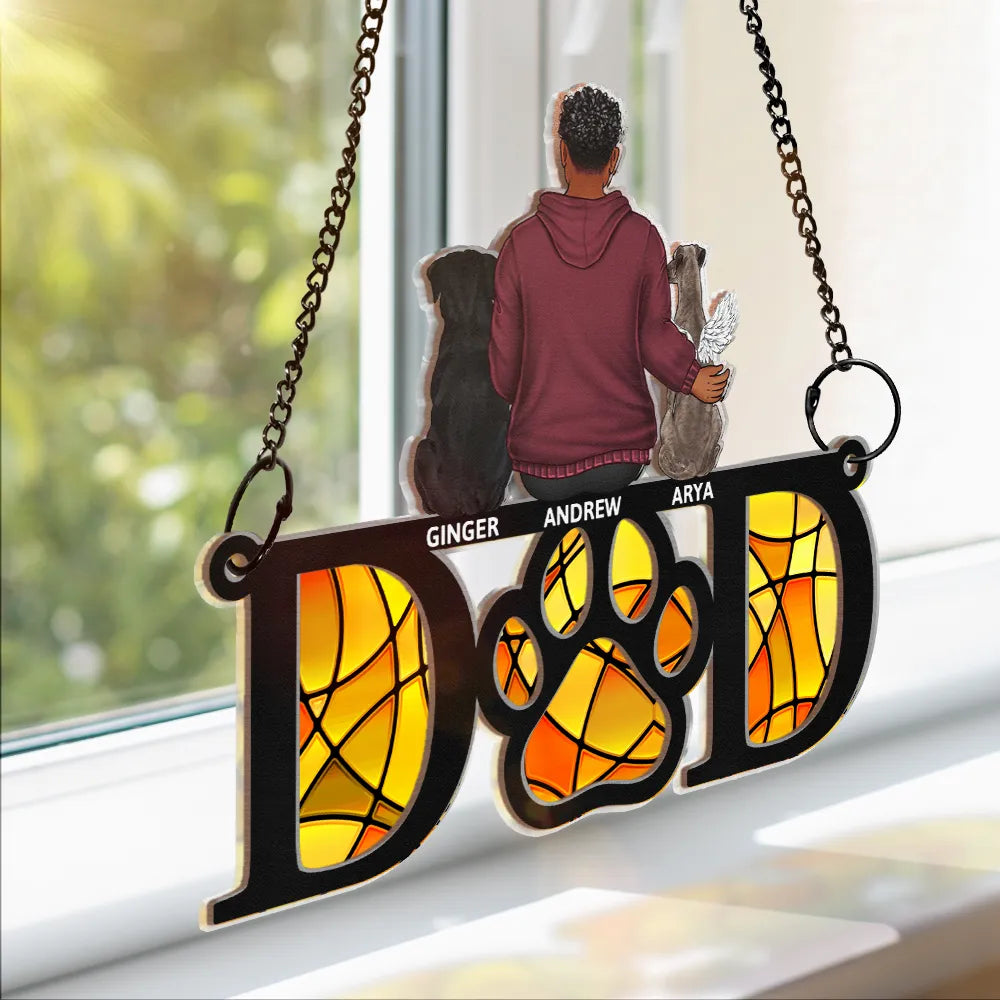 Sympathy Dog Dad Suncatcher - Personalized Window Hanging Suncatcher Ornament