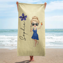 Chibi Girl With Birth Flower - Personalized Beach Towel