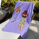 Chibi Girl With Birth Flower - Personalized Beach Towel