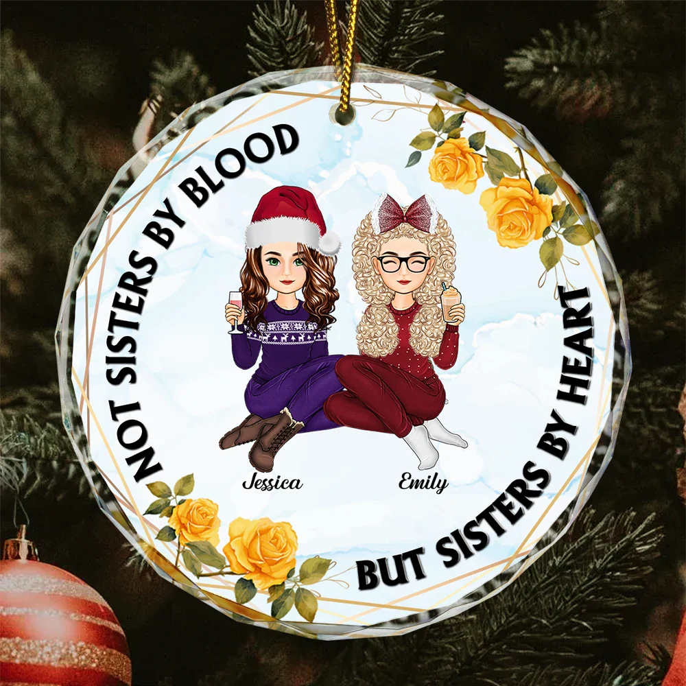 Not Sisters By Blood Besties - Personalized Circle Glass Ornament