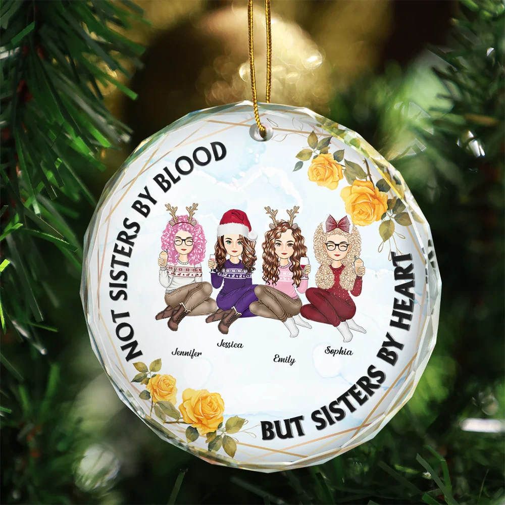 Not Sisters By Blood Besties - Personalized Circle Glass Ornament