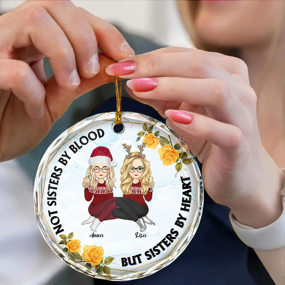 Not Sisters By Blood Besties - Personalized Circle Glass Ornament