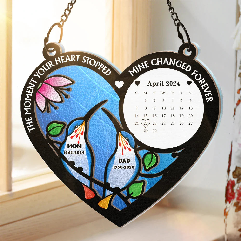 Calendar The Moment Your Heart Stop Memorial - Personalized Window Hanging Suncatcher Ornament