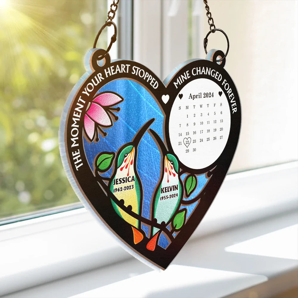 Calendar The Moment Your Heart Stop Memorial - Personalized Window Hanging Suncatcher Ornament