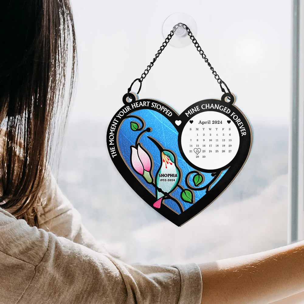 Calendar The Moment Your Heart Stop Memorial - Personalized Window Hanging Suncatcher Ornament