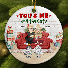 You And Me And The Cats Christmas - Personalized Circle Ceramic Ornament