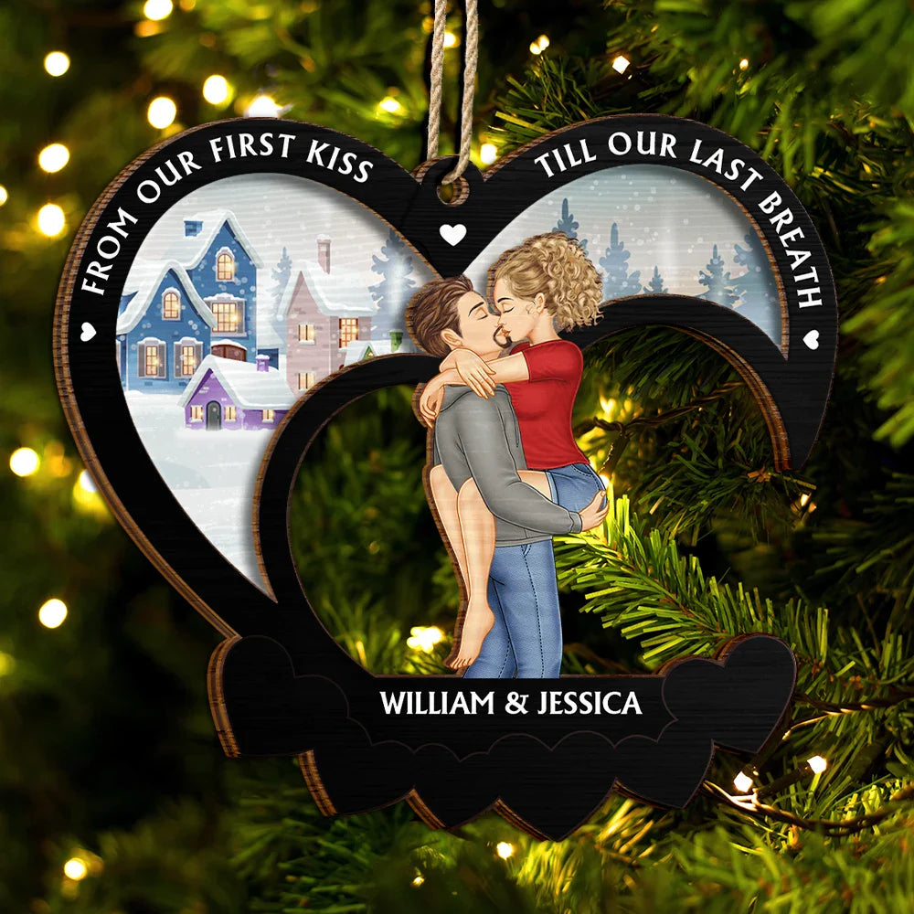 From Our First Kiss Couple Christmas - Personalized 2-Layered Wooden Ornament