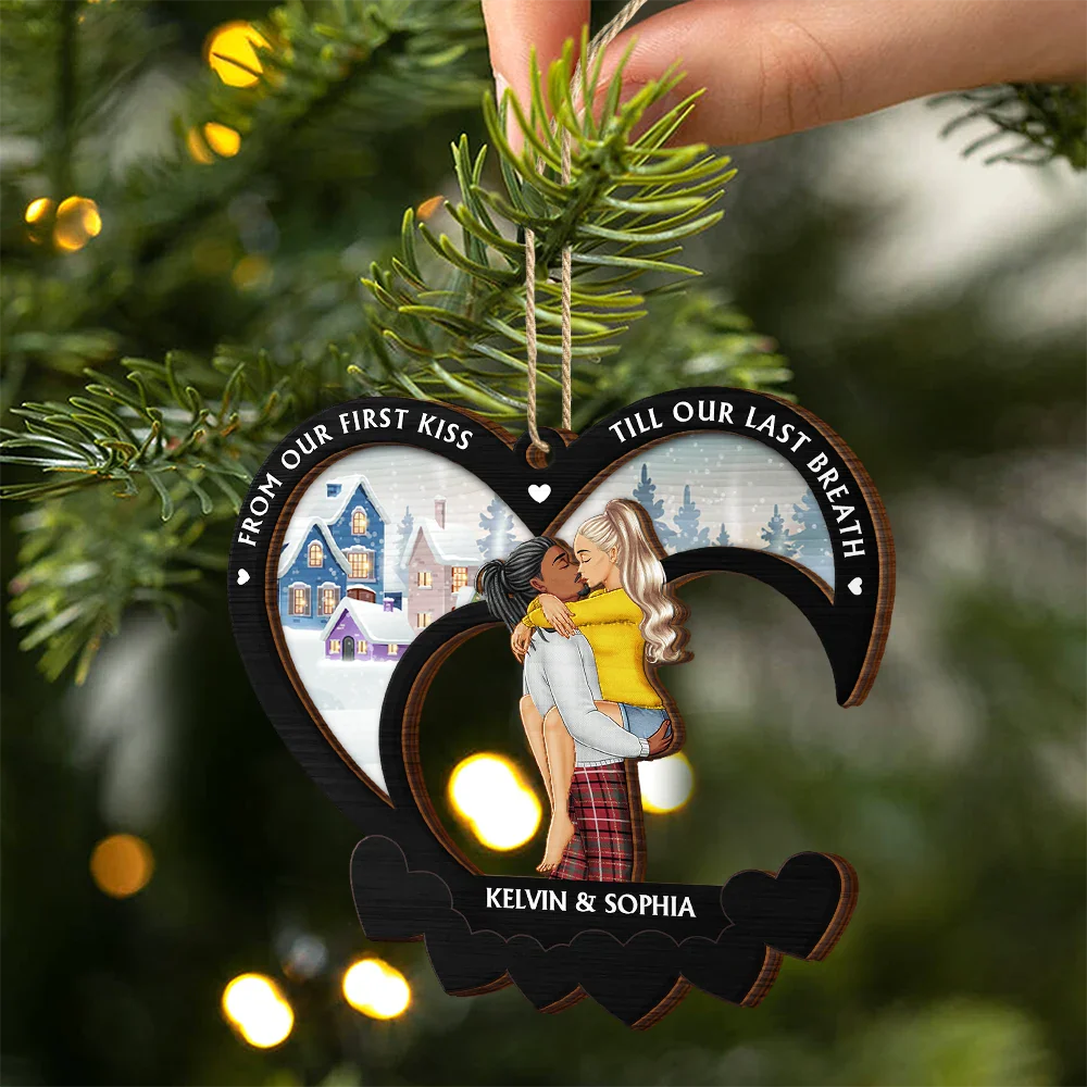 From Our First Kiss Couple Christmas - Personalized 2-Layered Wooden Ornament