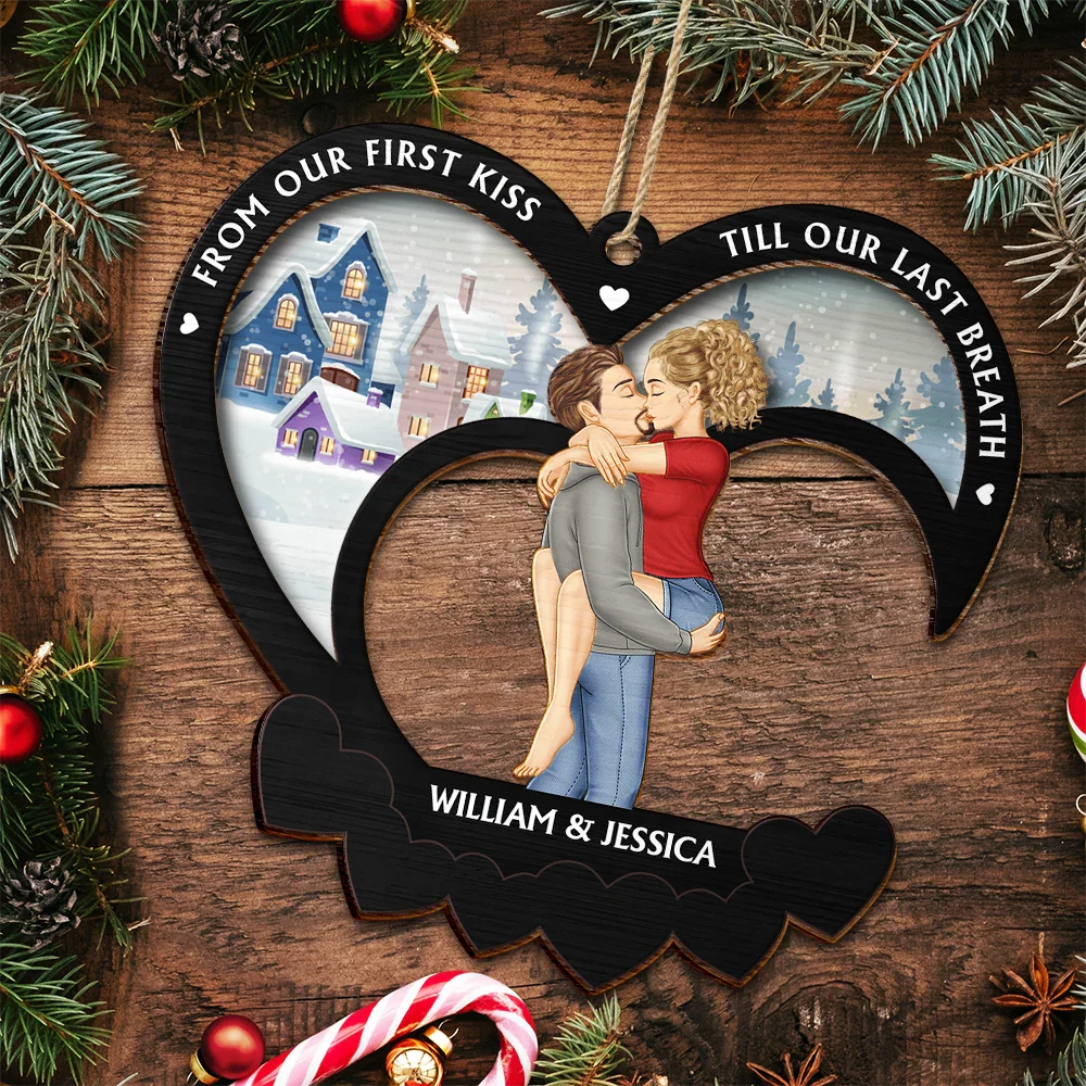 From Our First Kiss Couple Christmas - Personalized 2-Layered Wooden Ornament