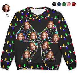 Custom Photo Coquette Bow Christmas - Personalized Unisex Ugly Sweater