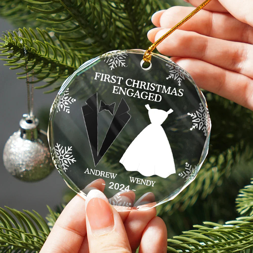 First Christmas As Married Couples - Personalized Heart Shaped Glass Ornament