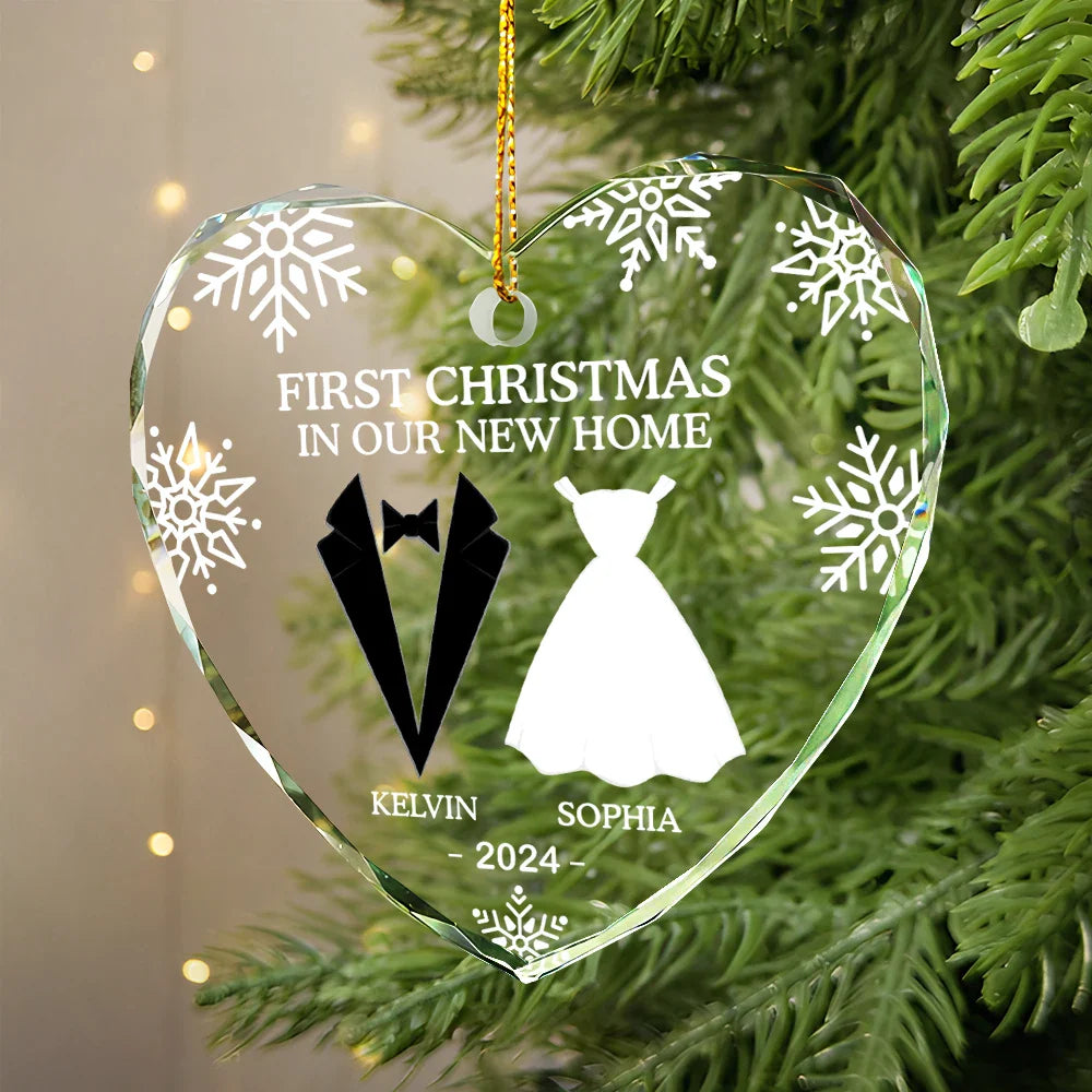 First Christmas As Married Couples - Personalized Heart Shaped Glass Ornament