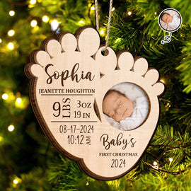 Gift For Kids - Custom Photo Baby's First Christmas - Personalized 2-Layered Wooden Ornament