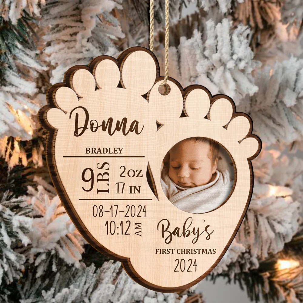 Gift For Kids - Custom Photo Baby's First Christmas - Personalized 2-Layered Wooden Ornament