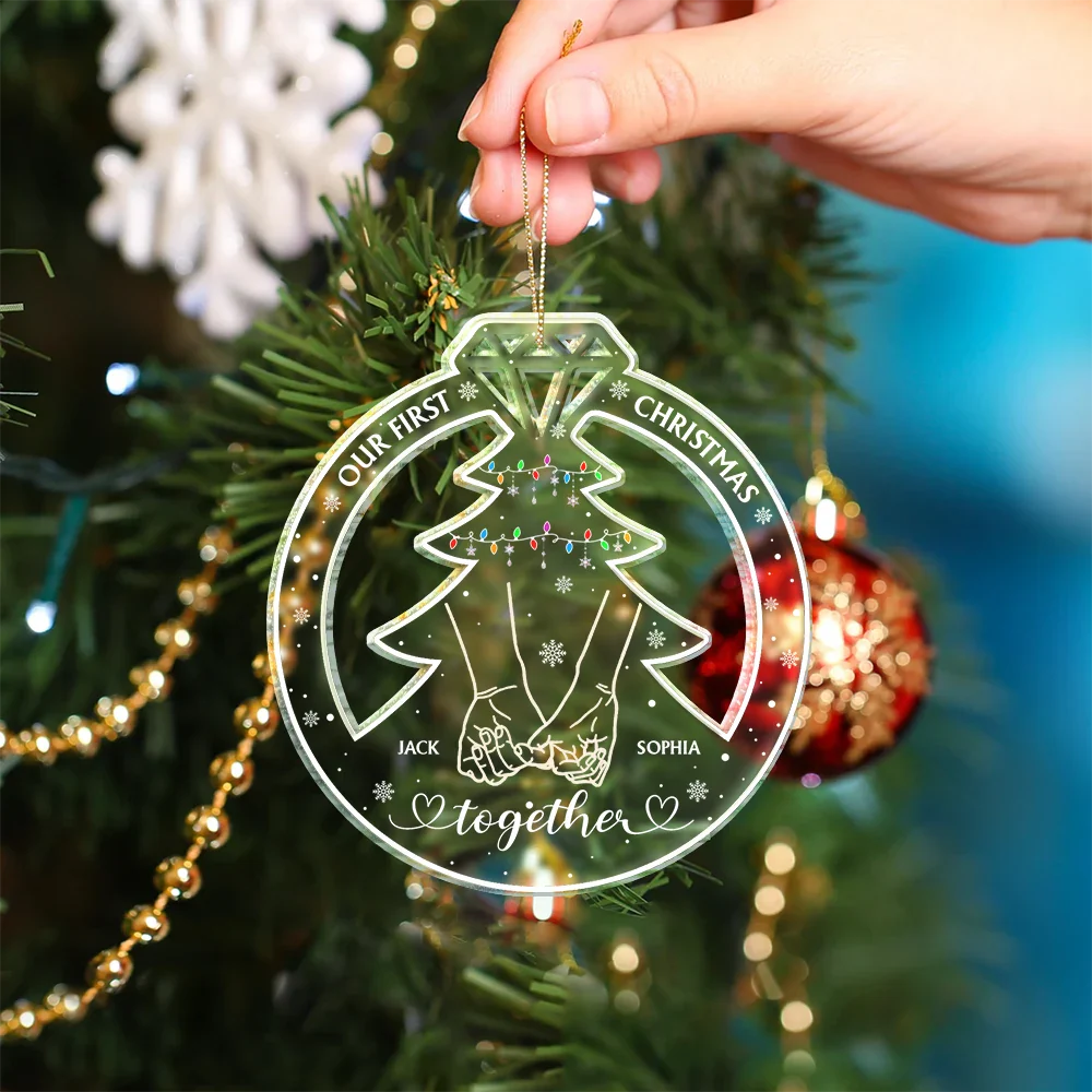 Gift For Couples - Holding Hands First Christmas Couples - Personalized Custom Shaped Acrylic Ornament