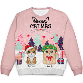 Cat Lovers - Meowy Catmas Cute Cats With Big Eyes - Personalized Unisex Ugly Sweater