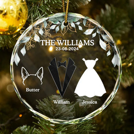 Couple, Pet Couple - Married Couples With Pets - Personalized Circle Glass Ornament