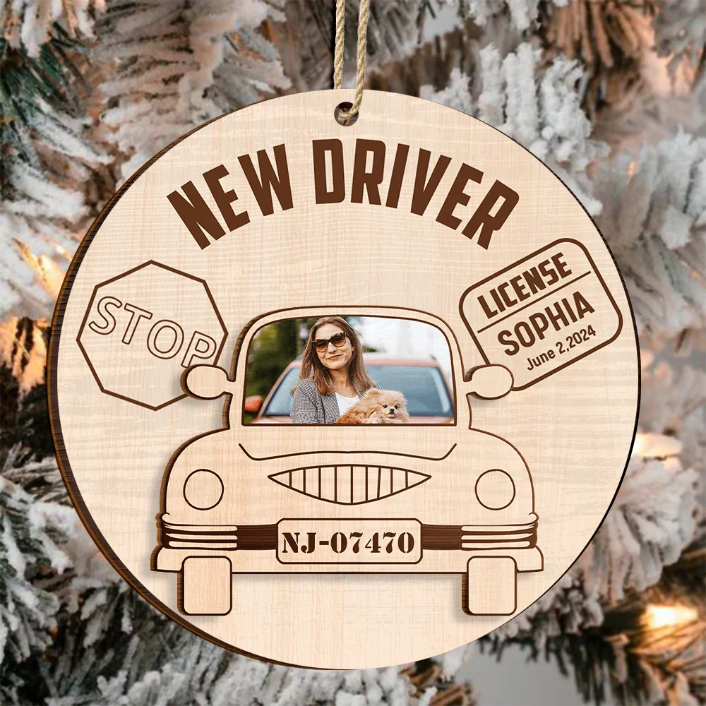 Gift For Yourself, Gift For Women, Gift For Men - Custom Photo New Driver Christmas - Personalized 2-Layered Wooden Ornament