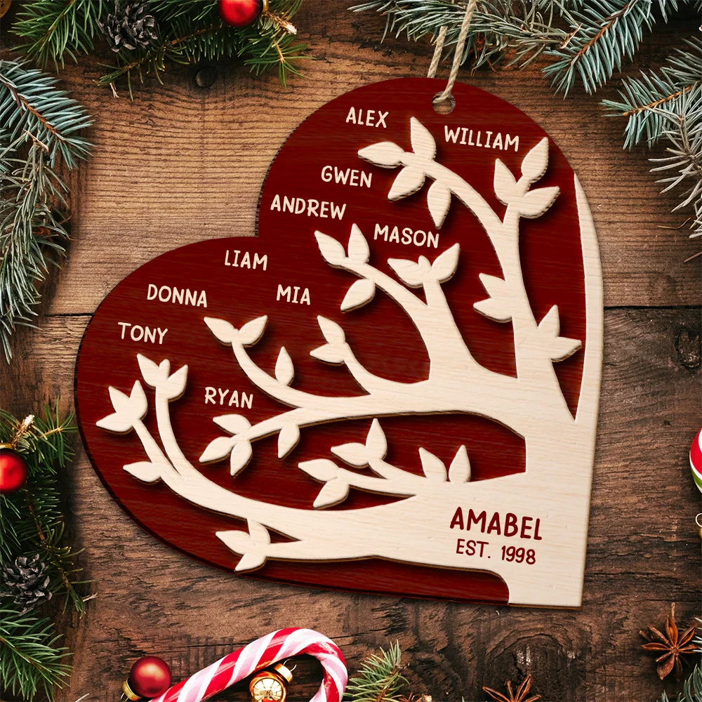 Family - Family Tree Christmas - Personalized 2-Layered Wooden Ornament