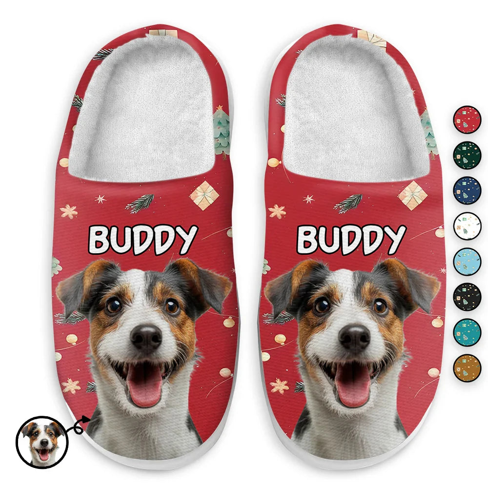 Custom Photo,Pet Lovers,Happy - Custom Photo Pet Face Christmas Theme - Personalized Fluffy Slippers