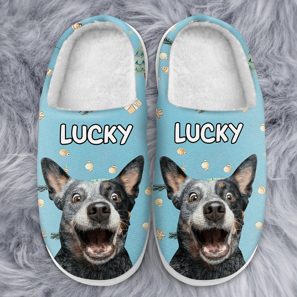 Custom Photo,Pet Lovers,Happy - Custom Photo Pet Face Christmas Theme - Personalized Fluffy Slippers