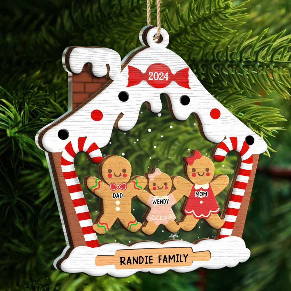 Christmas,Family,Happy - Gingerbread House Family With Pets Christmas - Personalized 2-Layered Mix Ornament