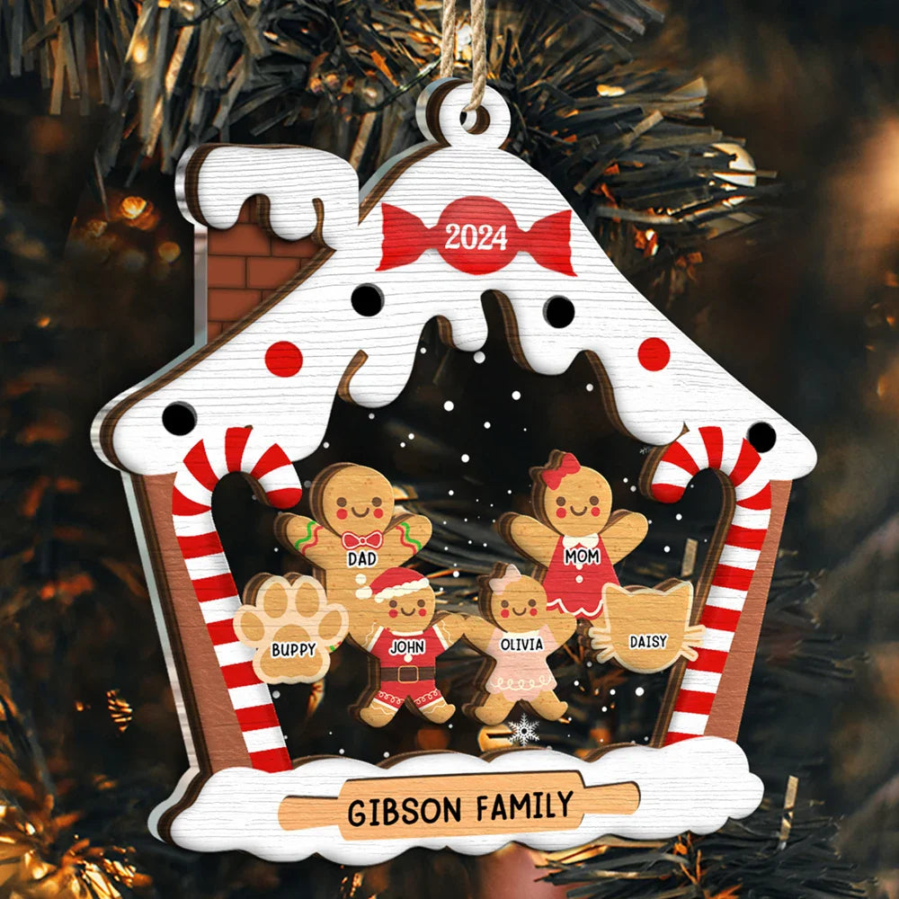 Christmas,Family,Happy - Gingerbread House Family With Pets Christmas - Personalized 2-Layered Mix Ornament