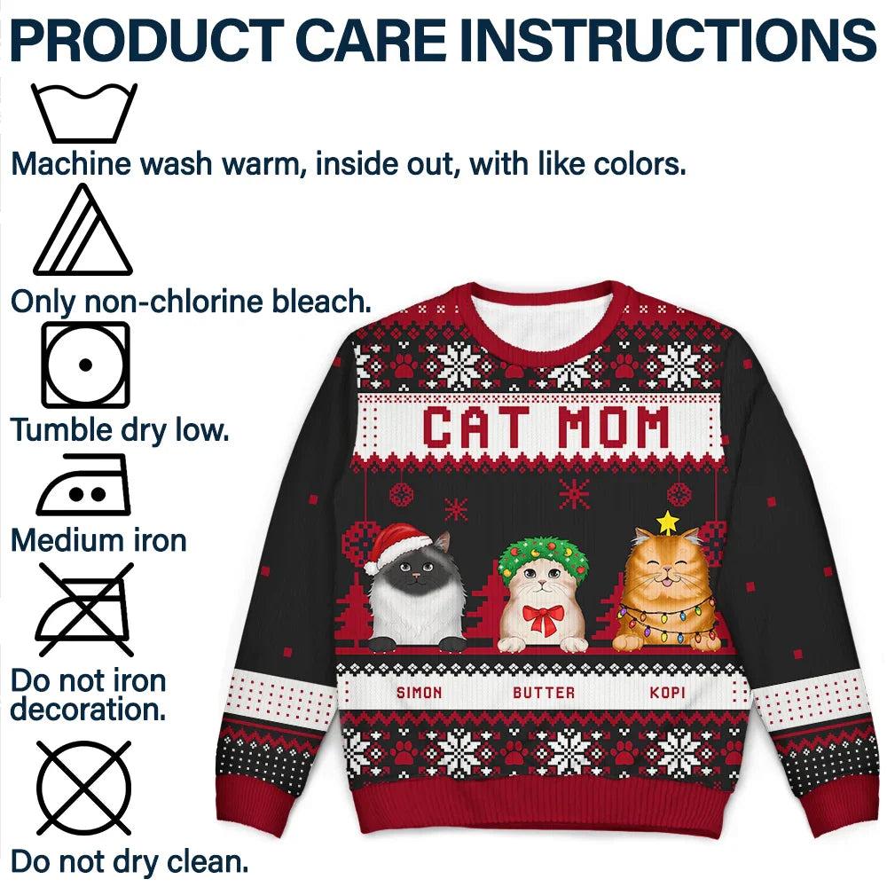 Cat Mom, Cat Dad, Cat Lovers - Cat Dad Cat Mom Christmas - Personalized Unisex Ugly Sweater