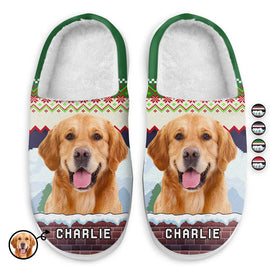 Pet Lovers - Custom Photo Face Christmas Theme - Personalized Fluffy Slippers