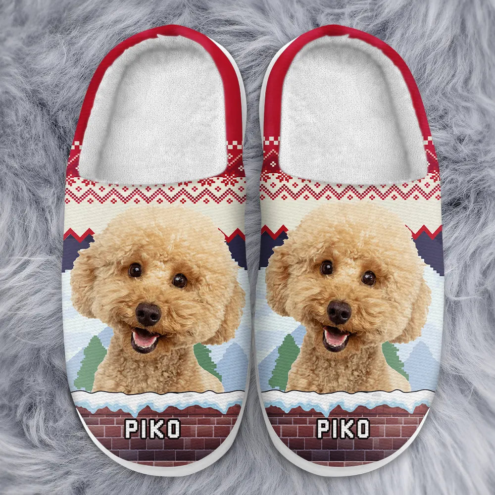 Pet Lovers - Custom Photo Face Christmas Theme - Personalized Fluffy Slippers