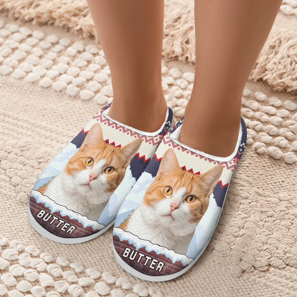 Pet Lovers - Custom Photo Face Christmas Theme - Personalized Fluffy Slippers