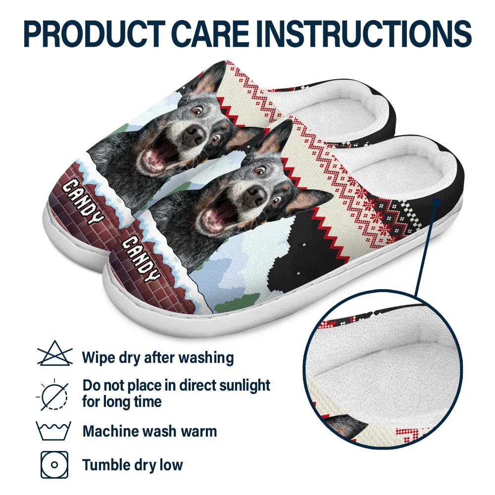 Pet Lovers - Custom Photo Face Christmas Theme - Personalized Fluffy Slippers