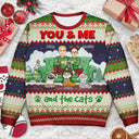 Cat Couple, Cat Lovers - You And Me And The Cats Cartoon Christmas - Personalized Unisex Ugly Sweater