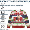 Cat Couple, Cat Lovers - You And Me And The Cats Cartoon Christmas - Personalized Unisex Ugly Sweater